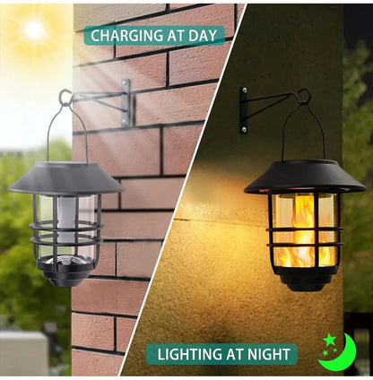 1pcs Solar Hanging Lantern Outdoor Flickering Flames Waterproof Heavy Glass Stainless Solar Outdoor Light for Wall Fence Patio P
