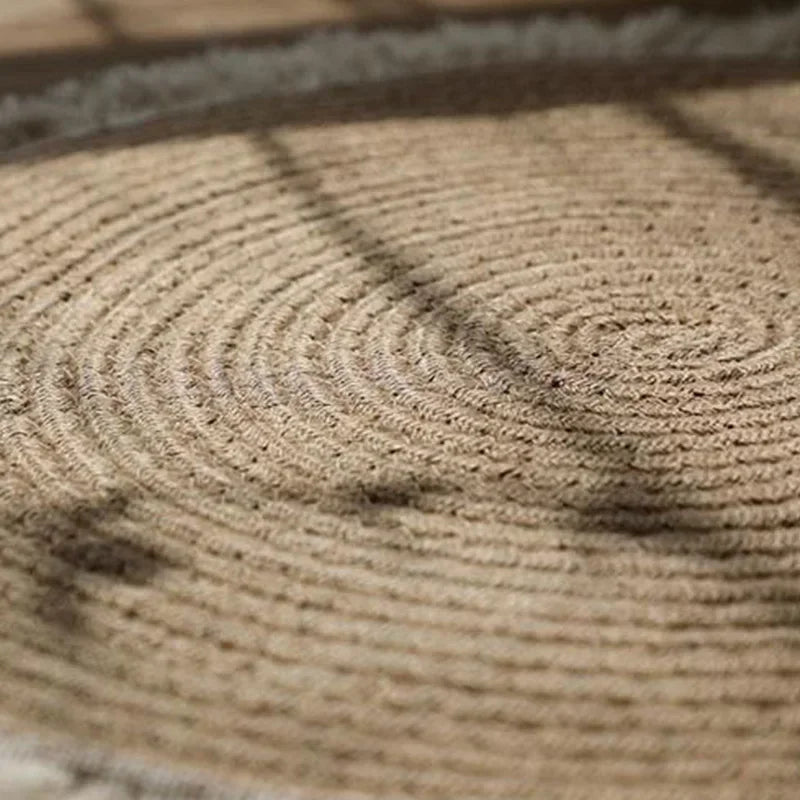 Handmade Round Rug Jute Carpets Woven Rattan Carpet With Tassel for Bedroom Living Room Vintage Linen Cotton Floor Mats